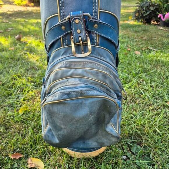 Vintage PGA 6-Way Leather/Fabric Golf Bag w/ Rain Cover - Picture 5 of 10
